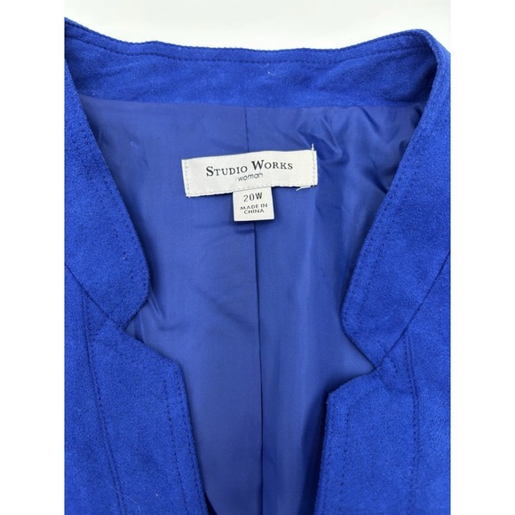 Studio Works Woman 20W Blue Faux Suede Zip Jacket Plus Size Career Blazer - Picture 2 of 7